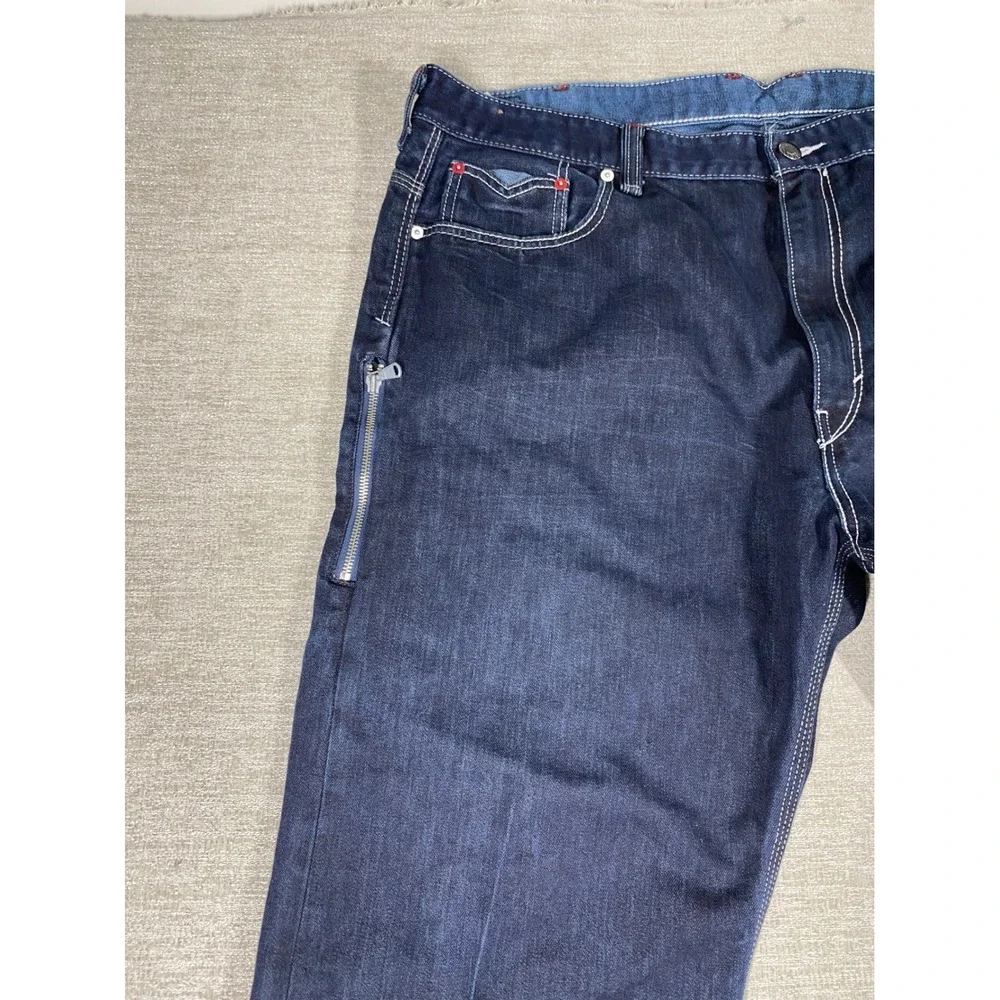 Levis 569 Loose Straight Jeans Mens 44x30 Dark Wash Denim Zipper Contrast Stitch